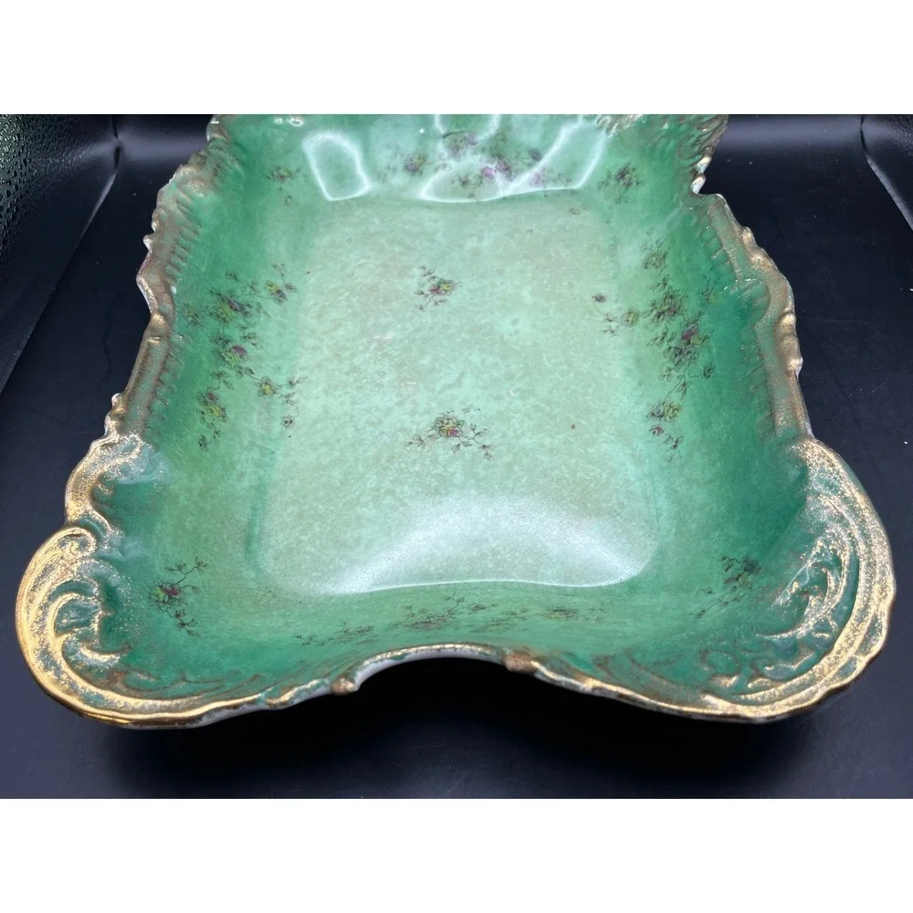 Antique Goodwins Majolica Green Rectangular Serving Tray Early 1900s 12x9